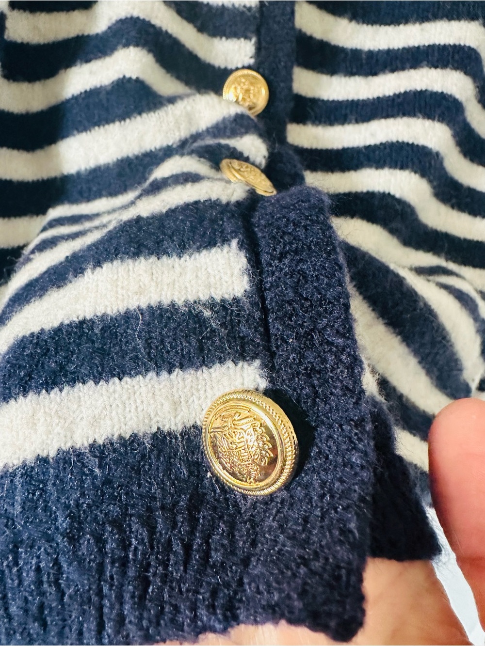 H&M | Striped Navy and White Knit Cardigan Sweater with Gold Buttons